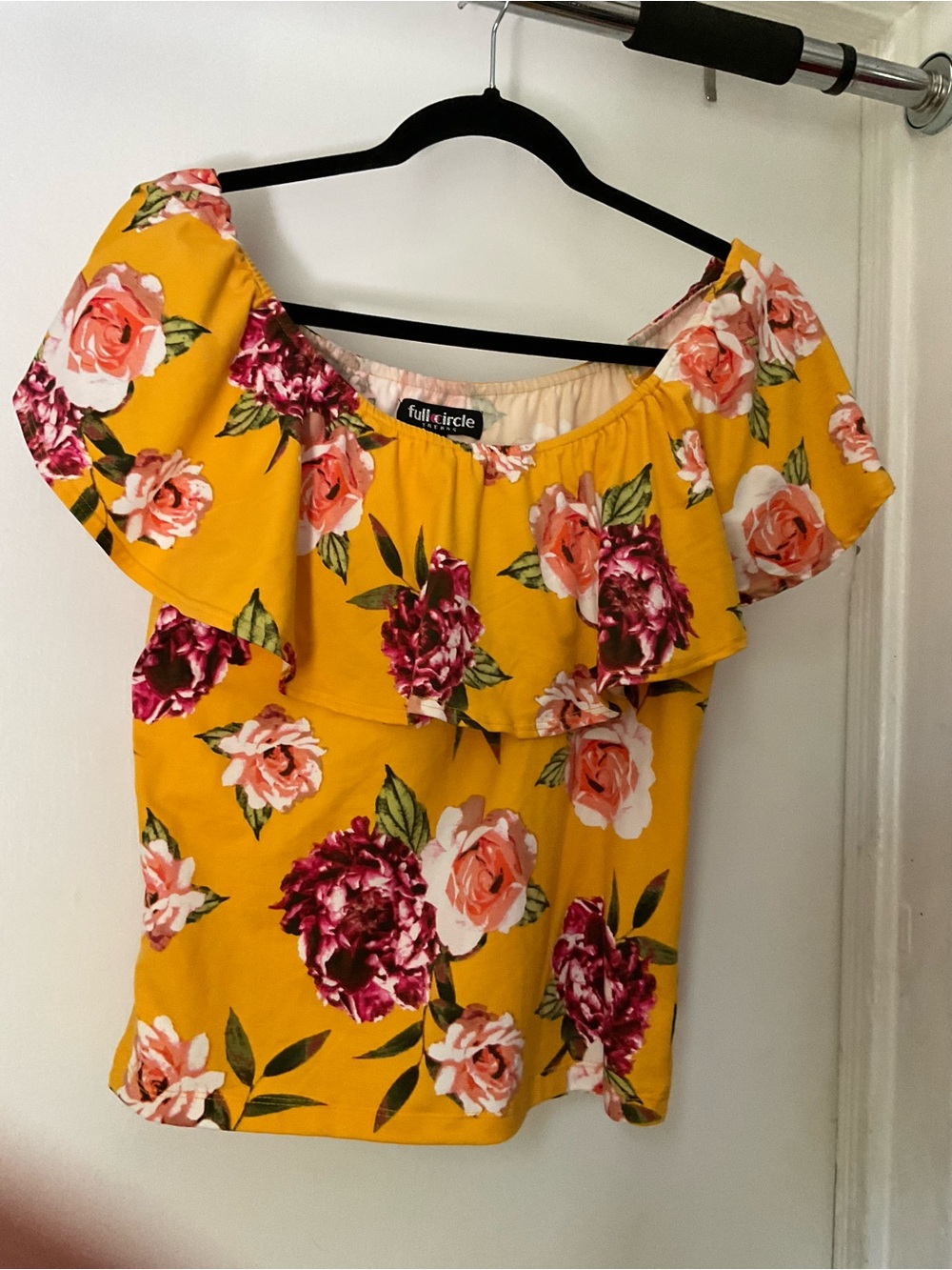 Full Circle Yellow Floral Off-Shoulder Ruffle Crop Top